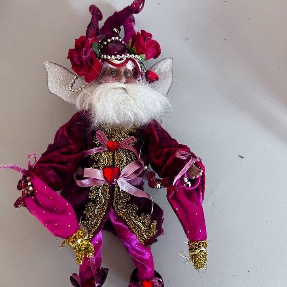 Mark Roberts Collectible Fairy Elf Doll Red Pink Velvet Glittering Hearts Roses - Picture 7 of 11